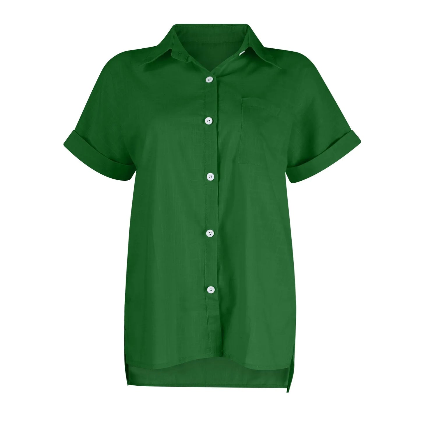 Women's  Cotton Linen Classic Shirts™ Short Sleeve Lapel Button Down Shirt