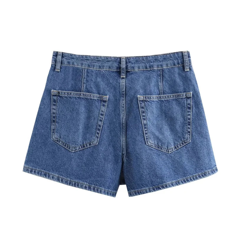 Women's TRAF Blue Denim Suit™ Short Sleeve Cropped Shirt & Short Y2k Set
