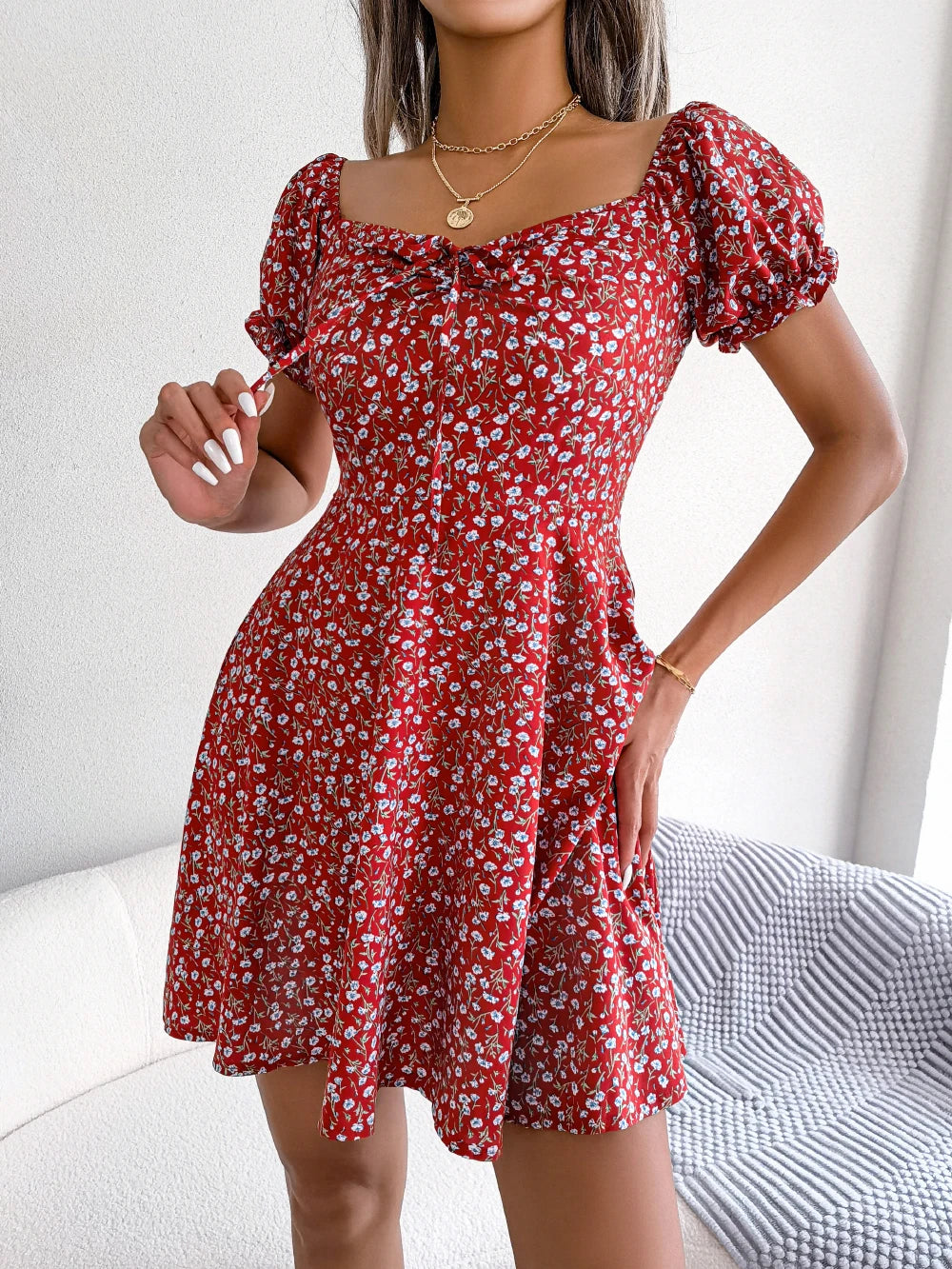 Women's Casual Ruffles Dress™ Short Sleeve Floral Print A Line Dress