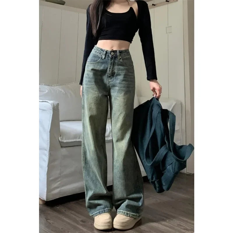 Women's Baggy Jeans™ Y2K Vintage Irregular High Waist Slimming Wide Leg Mop Long Pants Blue Baggy Jeans