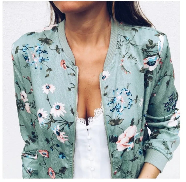 Women's Elegant Zipper Bomber Jacket™ Floral Printed Jackets