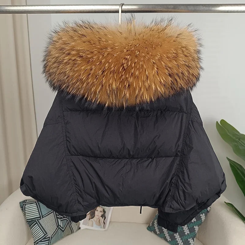 Women's Duck Down Loose Winter Jacket™ Real Fox Fur Raccoon Fur Collar Hooded Thick Warm Detachable Coat