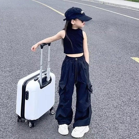 Girls Casual Cargo Pants™ Children Vintage Elastic Waist Baggy Cargo Trousers