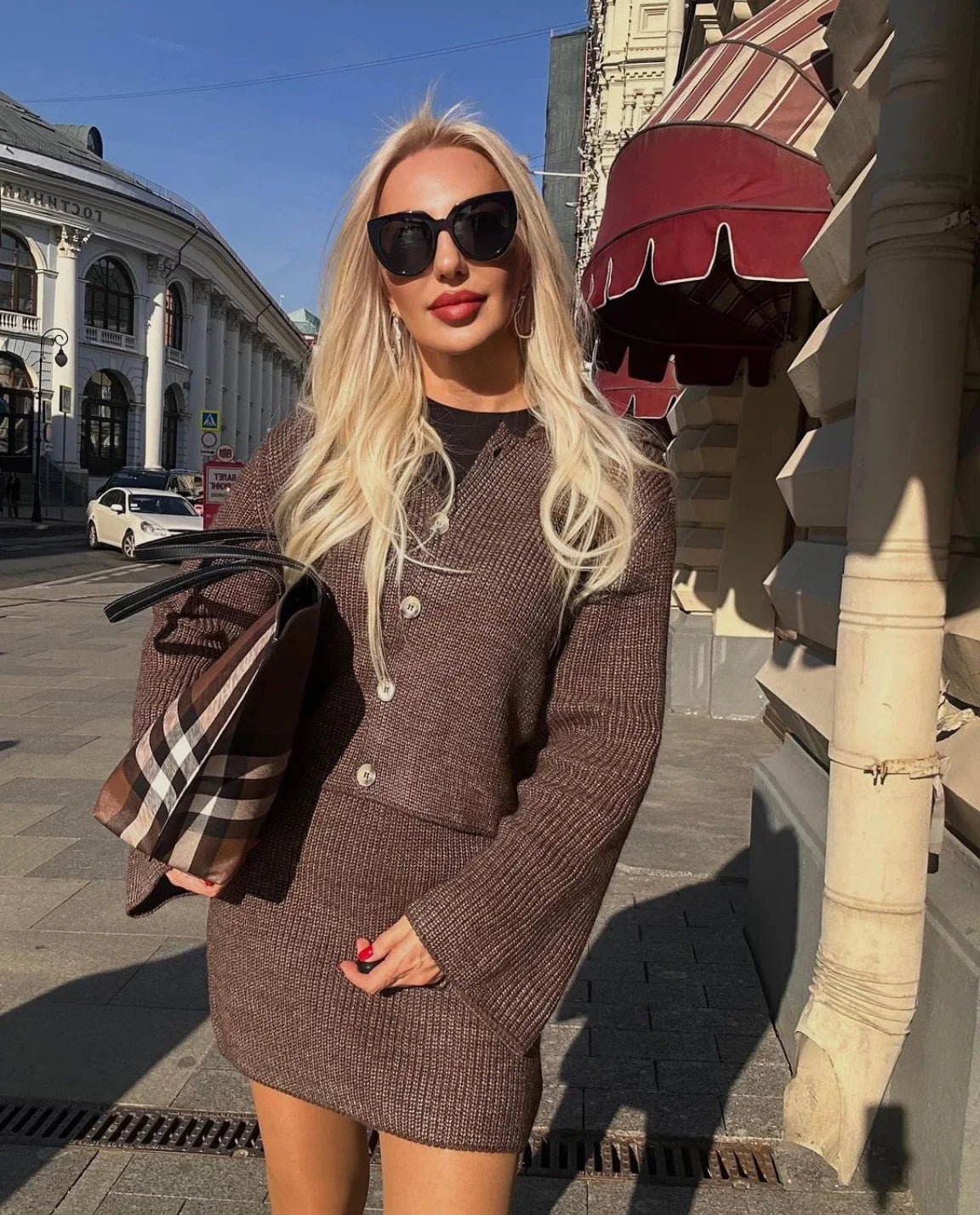 Women's Knitted Shirt and Skirt Set™ Long Sleeve Single Breasted Turn-Down Collar Shirt & Mini Skirt Cardigan Suits