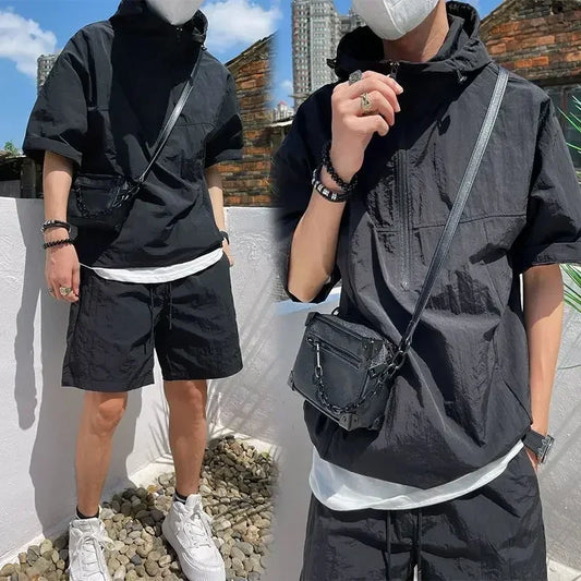 Men's Cargo Style Set™ Hooded Short Sleeve T-shirt Loose Shorts Suit