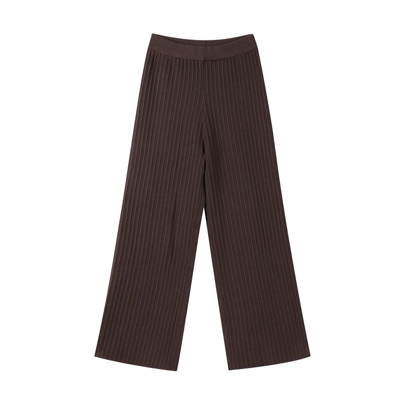 Women's Knitted Pants & Tops Set™ Turn Down Collar Half Sleeve Tops & Elastic Waist Straight Trousers Outfits