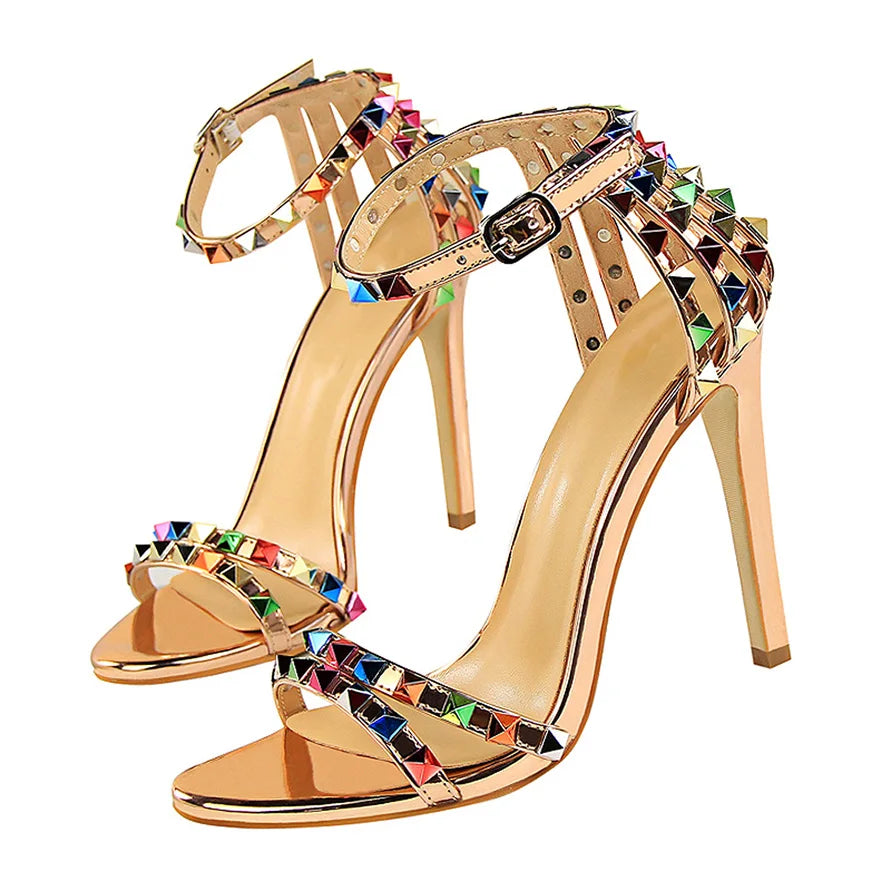 Women High Heels Rivets Studded Sandals™  Stiletto Gladiator Pumps Open Toe Luxury Sandals