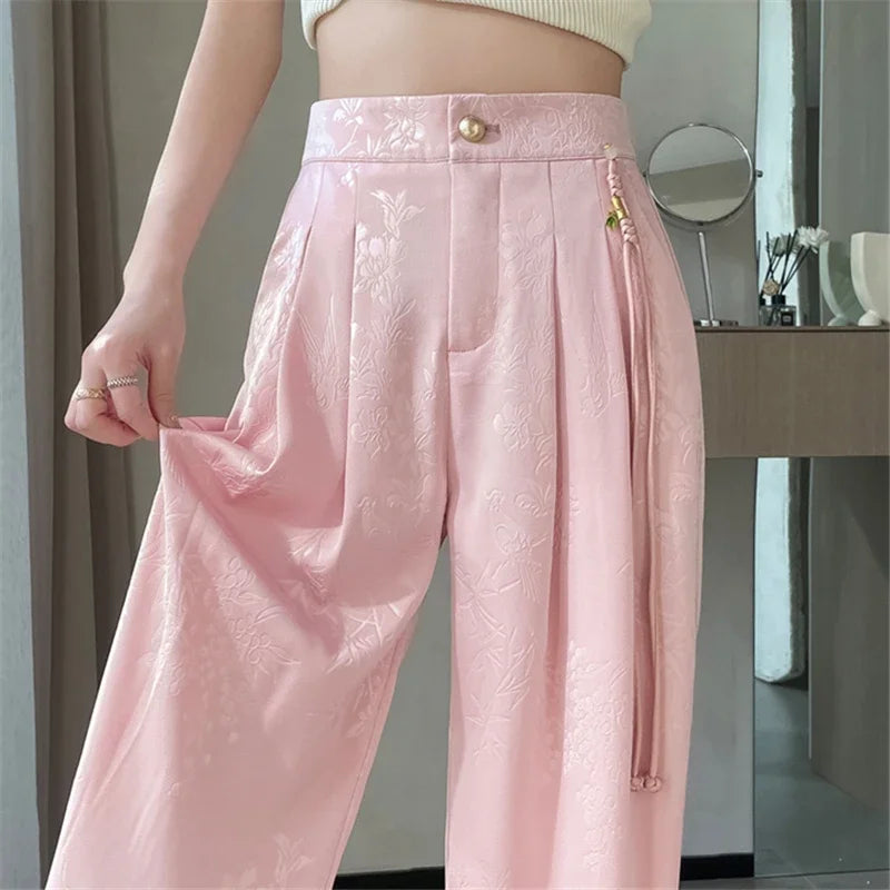 Women's Jacquard Wide Leg Satin Pants™ Casual Loose Pants