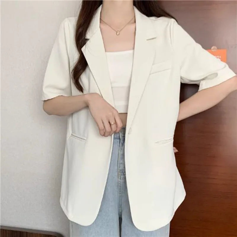 Women's Short-sleeved Blazer Jacket™ Single Button Notched Collar Outwear