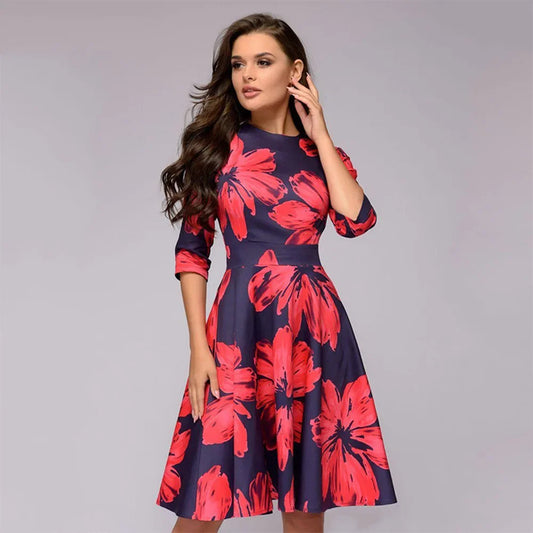 Women's Elegant Vintage Dress™ Round Neck Printed A- line Dress