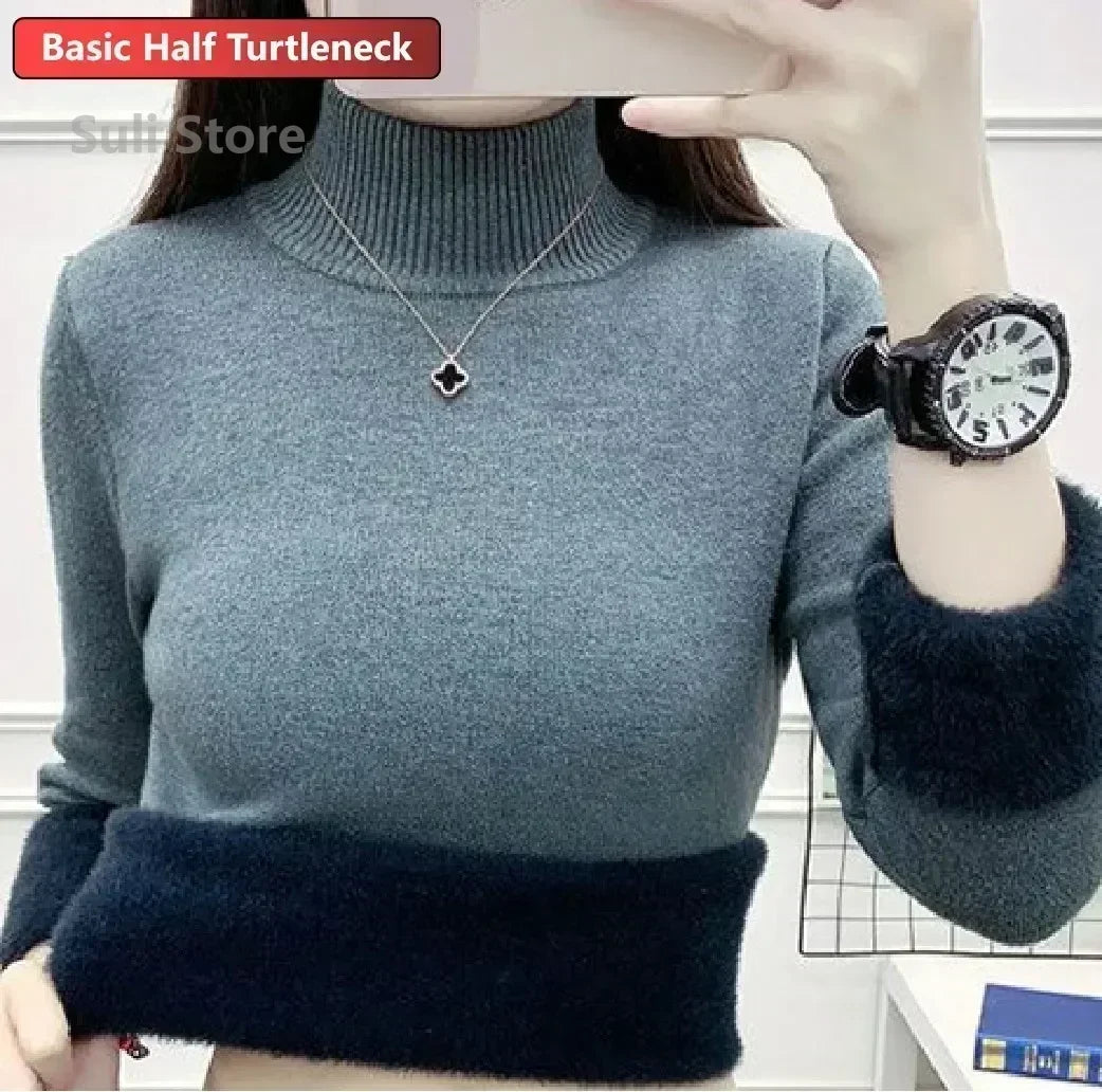 Women's Turtleneck Sweater™ Retro Red with Velvet Lining Thickened Inner Wear Thermal Knitting Bottoming Shirt