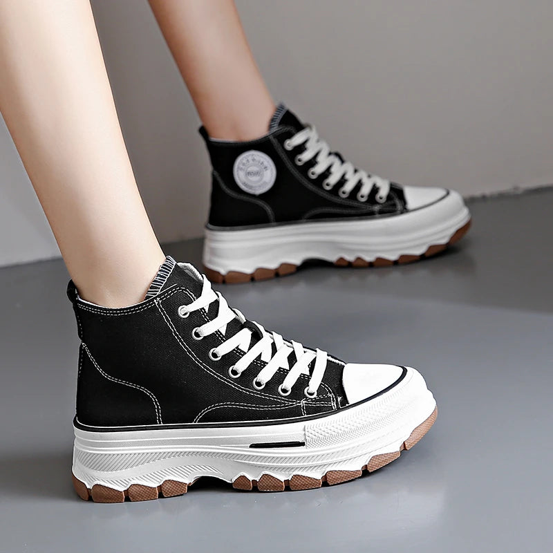 Women's Sneakers™ Lace-Up Casual Platform Height High Top Vulcanize Shoes