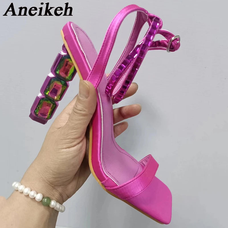 Women's Sparkly Stacked Crystal Heel Sandals™ Thin Embellished Ankle Straps High Heels