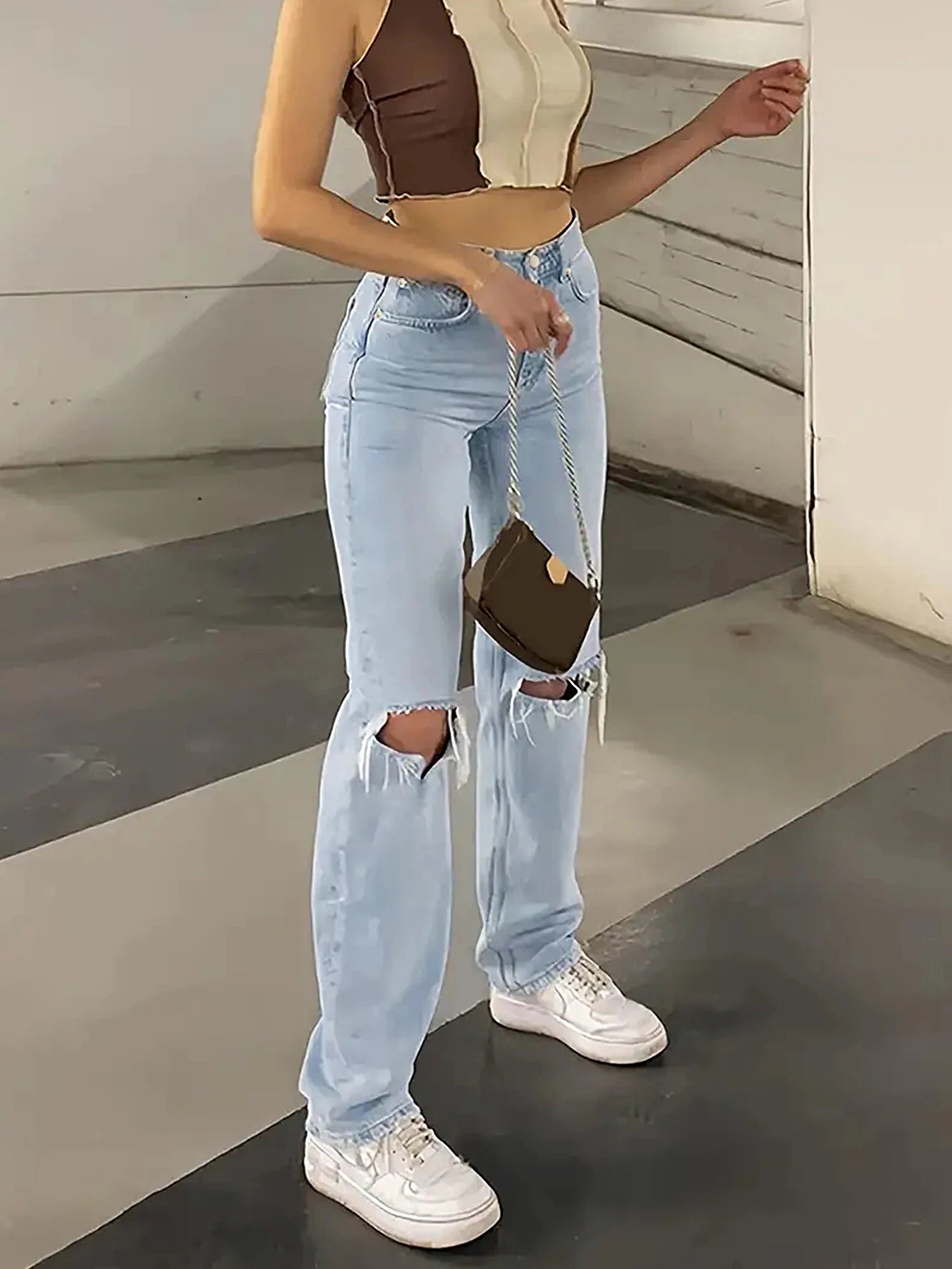 Women's High-Waisted Straight-Leg Jeans™ Light Blue Denim Pants With Rips
