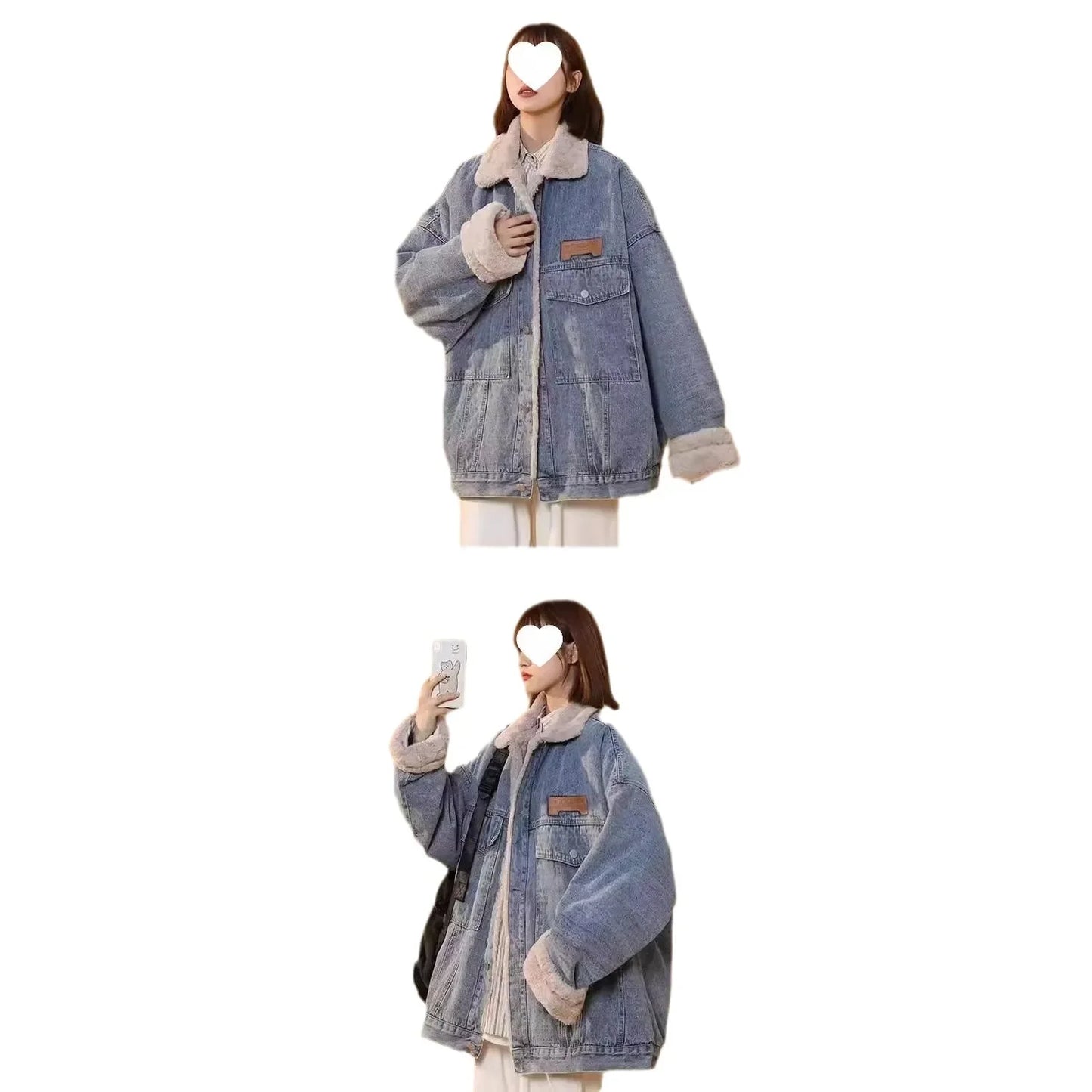 Women's Denim Cotton Padded Jacket™ Lambs Wool Fleece Lined Thickened Fit Warm Padded Jacket