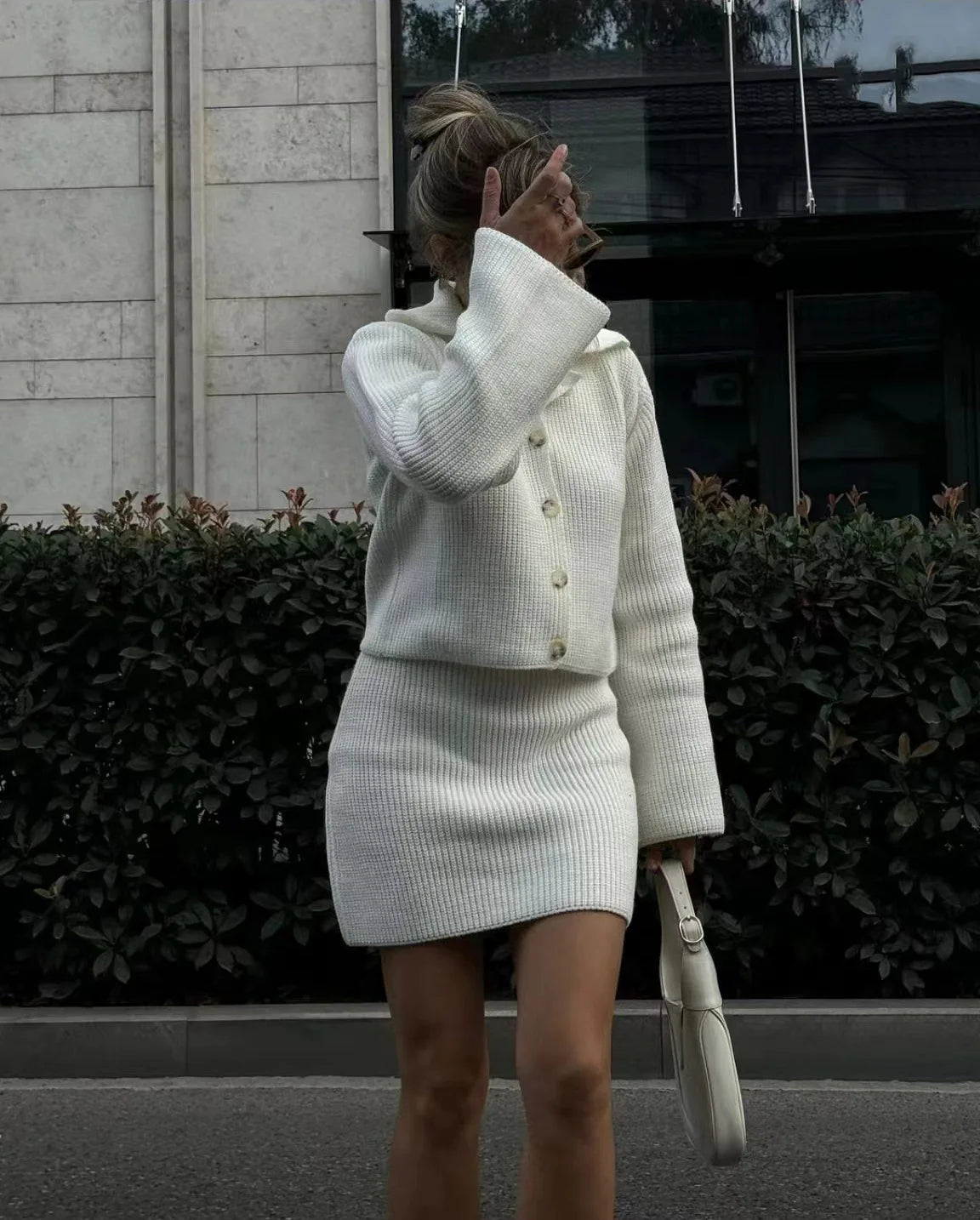 Women's Knitted Shirt and Skirt Set™ Long Sleeve Single Breasted Turn-Down Collar Shirt & Mini Skirt Cardigan Suits