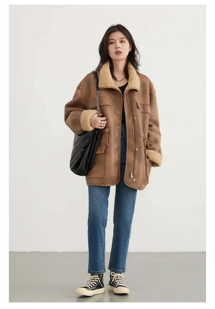Women's Jackets™ CHIC VEN Thick Warm Solid Suede Reversible Outer Loose Coat