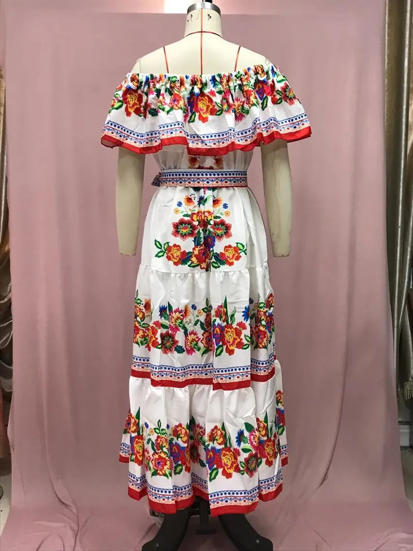 Women's Spring Summer Dresses™ Stand Off-shoulder Red Flower Printing Long Oversized Wide Hemline Sleeveless Dress