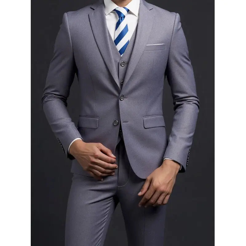 Men's Suit (Blazer+ Vest + Trousers) British Style Solid-color Suit