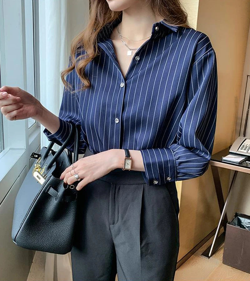 Women's Striped Shirt™ Y2K Summer Vintage Chic Loose Long Sleeve Office Ladies Shirt