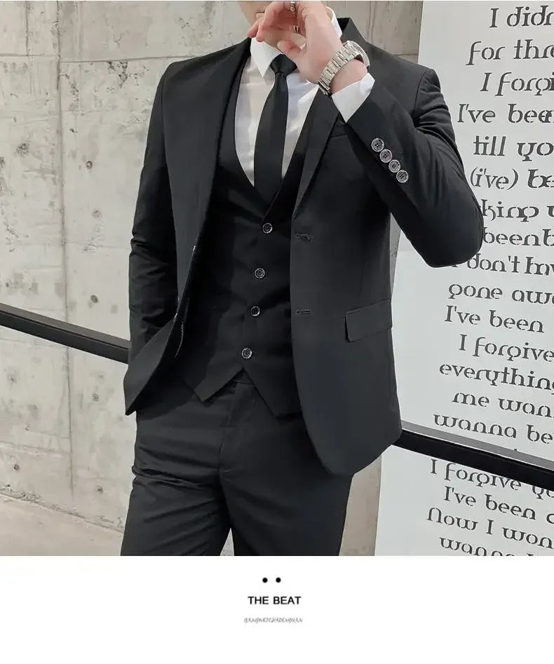 Men's Suit (Blazer+ Vest + Pants)™ Solid Color Casual Slim-fit Suit