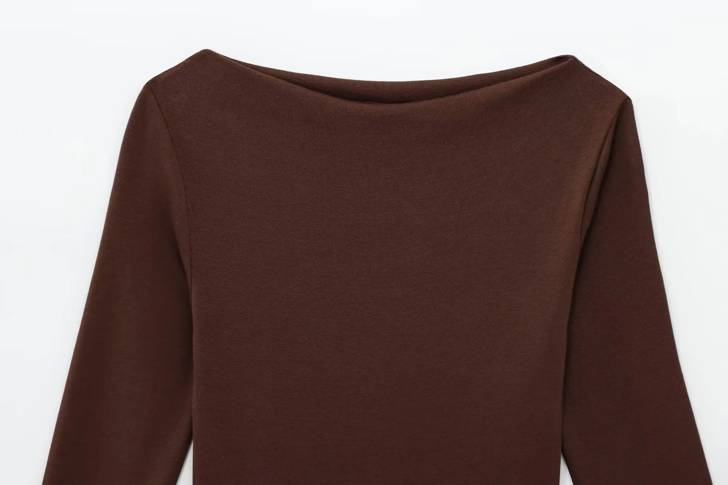 Women Dress™ TRAFZA Long Sleeve Dress Layered Hem Stretch Slim Brown Short Dress