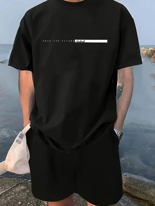Men's Cotton Casual Loose Set™ and Letter Printed T-Shirt Shorts Two-piece Set
