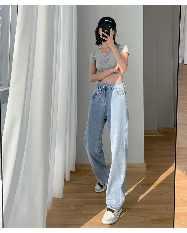 Women's Denim Jeans™ Irregular High-Waisted Wide Straight-Leg Draped Trousers