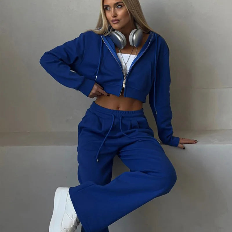 Women's Tracksuit™ Autumn Winter Fashion Casual Hooded Zipper Short Cardigan and Loose Pants Set