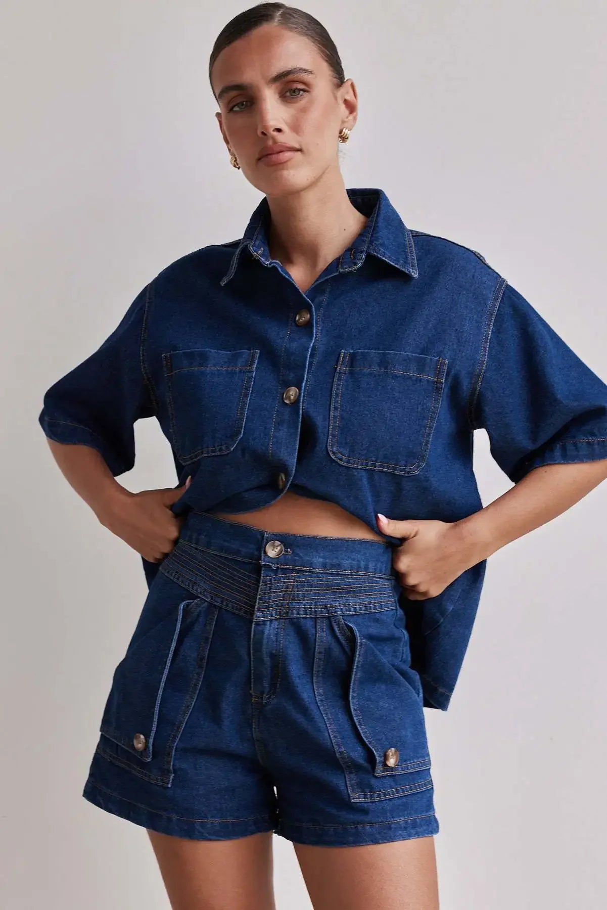 Women's Cross-Border Summer Suit™ Casual Vintage Loose-Fit Denim Shorts Suit
