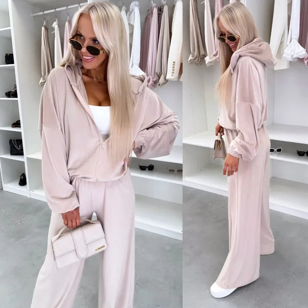 Women's  Casual Outfit™ Zipper Hooded Cardigan + Wide Leg Pants Two Piece Set