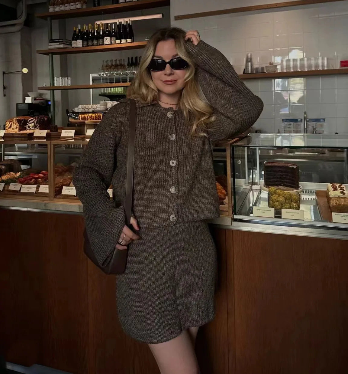 Women's Knitted Shirt and Skirt Set™ Long Sleeve Single Breasted Turn-Down Collar Shirt & Mini Skirt Cardigan Suits