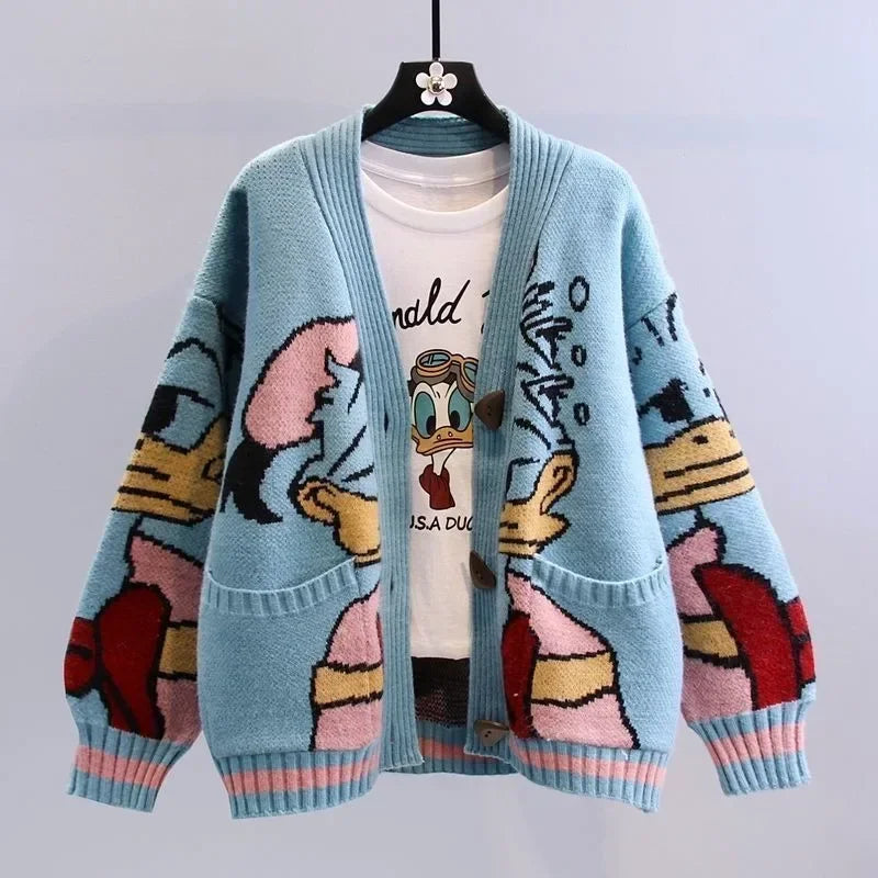 Women's Disney Knitted Cardigan™ Donald Cartoon Loose Wild Thicken Kawaii Sweater