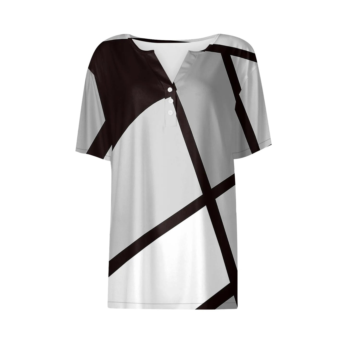 Women's Summer Patchwork T-Shirts™ Short Sleeve Loose Ladies V-Neck Tops