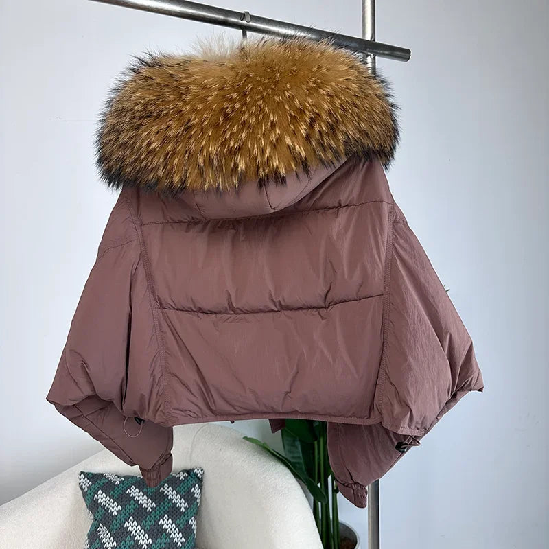 Women's Duck Down Loose Winter Jacket™ Real Fox Fur Raccoon Fur Collar Hooded Thick Warm Detachable Coat