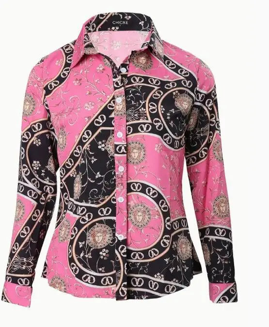 Women's Shirt™ Chain Print Button Front Long Sleeve Shirt