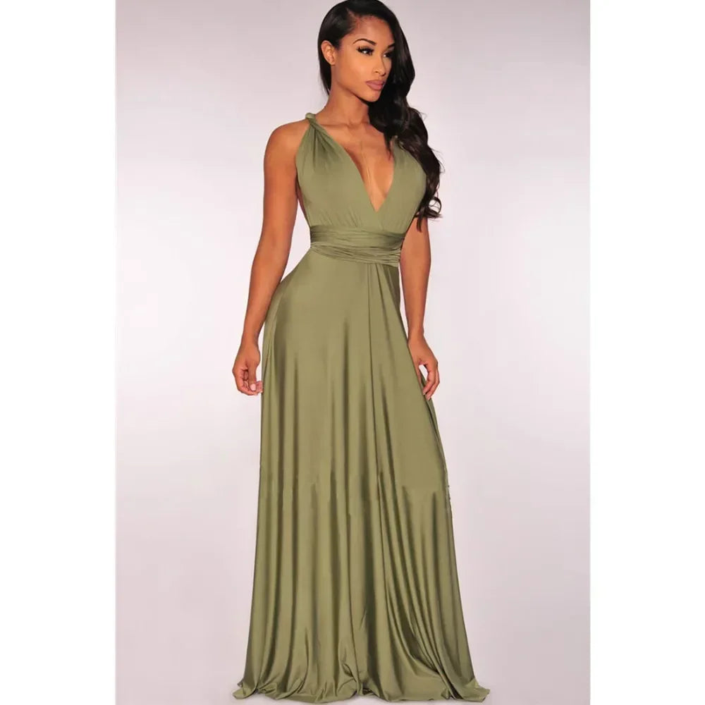 Women's Multi-worn V-neck Long Dress™ Strapped Summer Maxi Dress