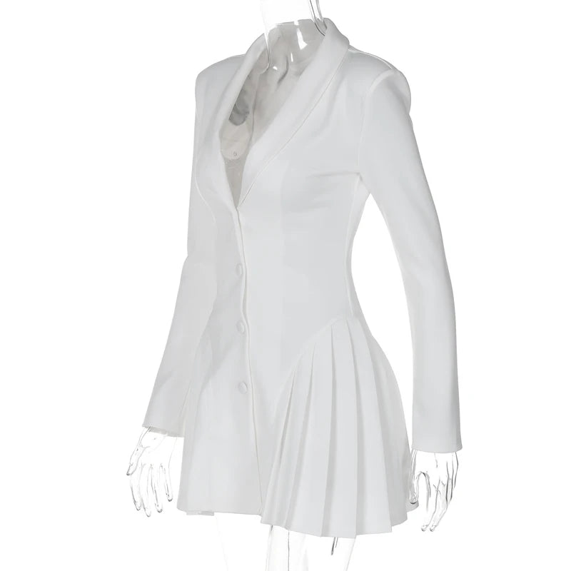 Women's Elegant Dress™ Single-breasted Pleated Mini Dress Fashion Deep V-neck Long Sleeved A-line Dresses