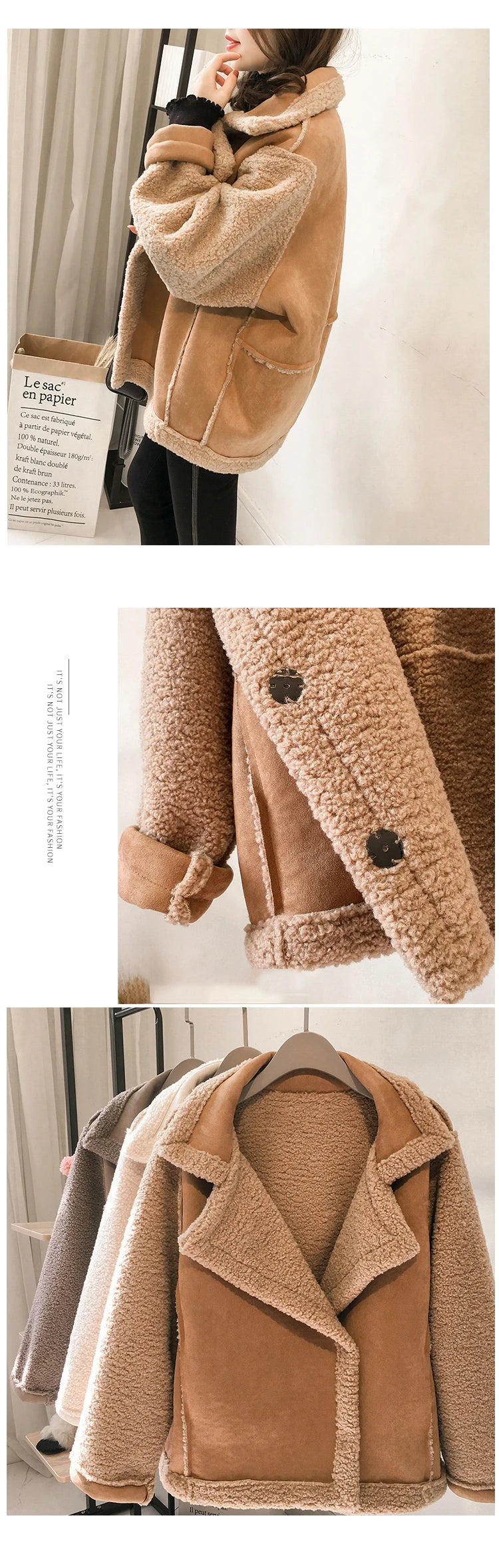 Woman's Lamb Wool Plush™ Shearling Long Sleeve Casual American Retro Short Jacket