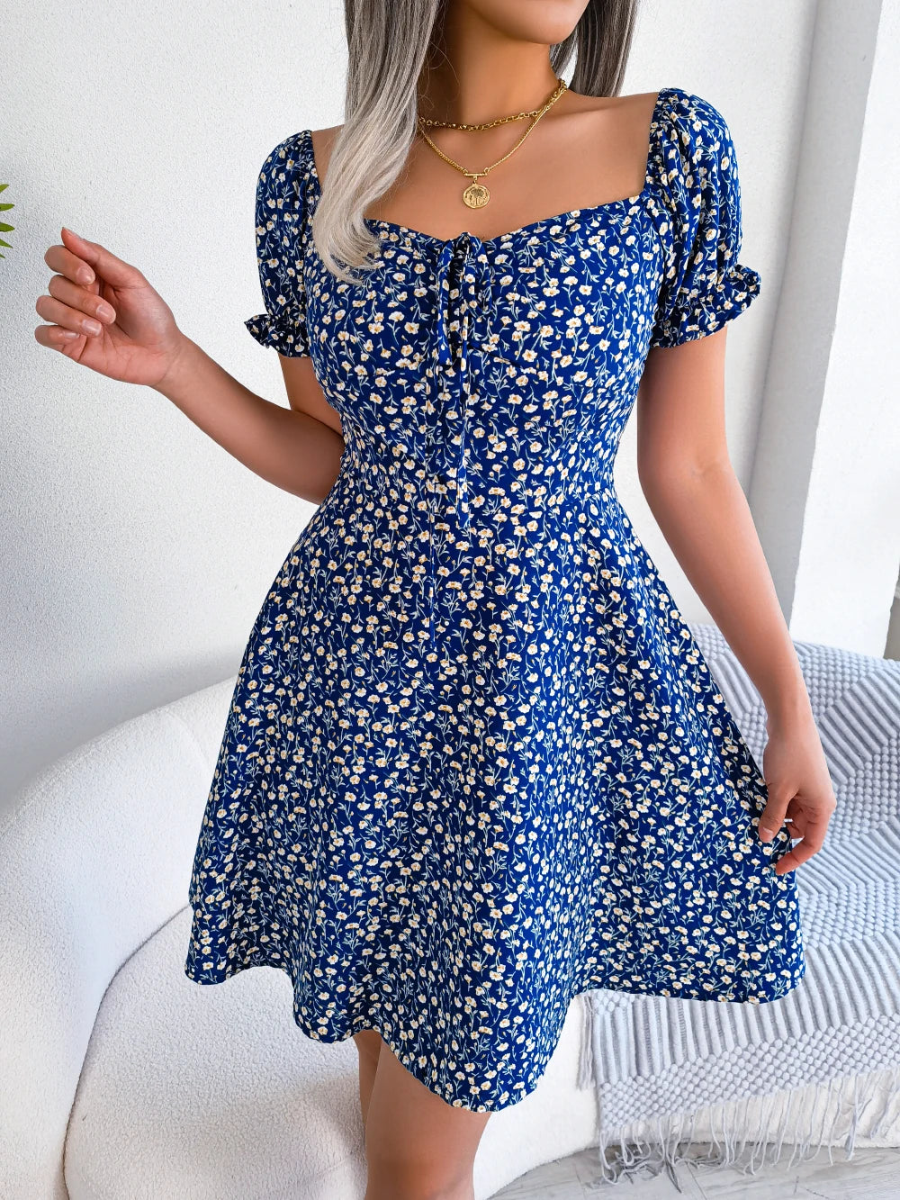 Women's Casual Ruffles Dress™ Short Sleeve Floral Print A Line Dress