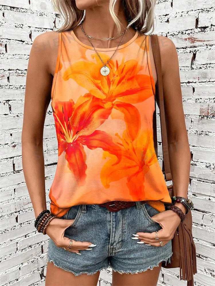 Women's O-neck Vest Print Tank Tops™  Sleeveless Loose Comfortable Top