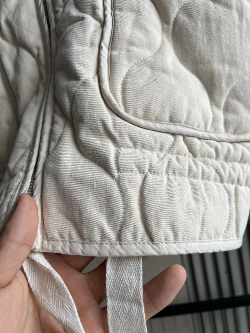 ZW Women's Cotton Jacket™ Traf New Arrival Vintage Lensing Rayon High Collar Large Pocket Quilted Coat