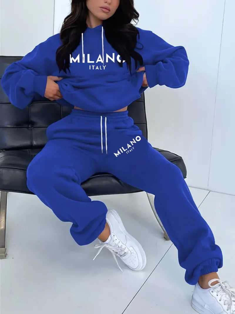Women's Suits™ MILANO letter Printed Hoodie and Pants Clothing Set