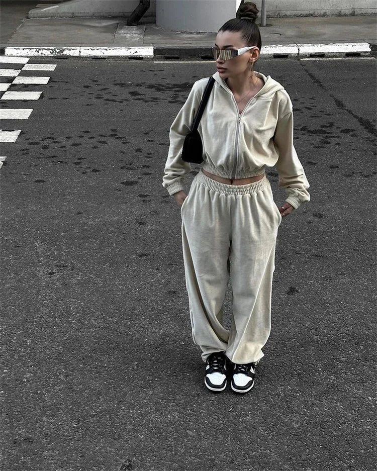 Women's Casual Two Piece Set™ Long-sleeved Hooded Cardigan + Elastic Trousers Tracksuit