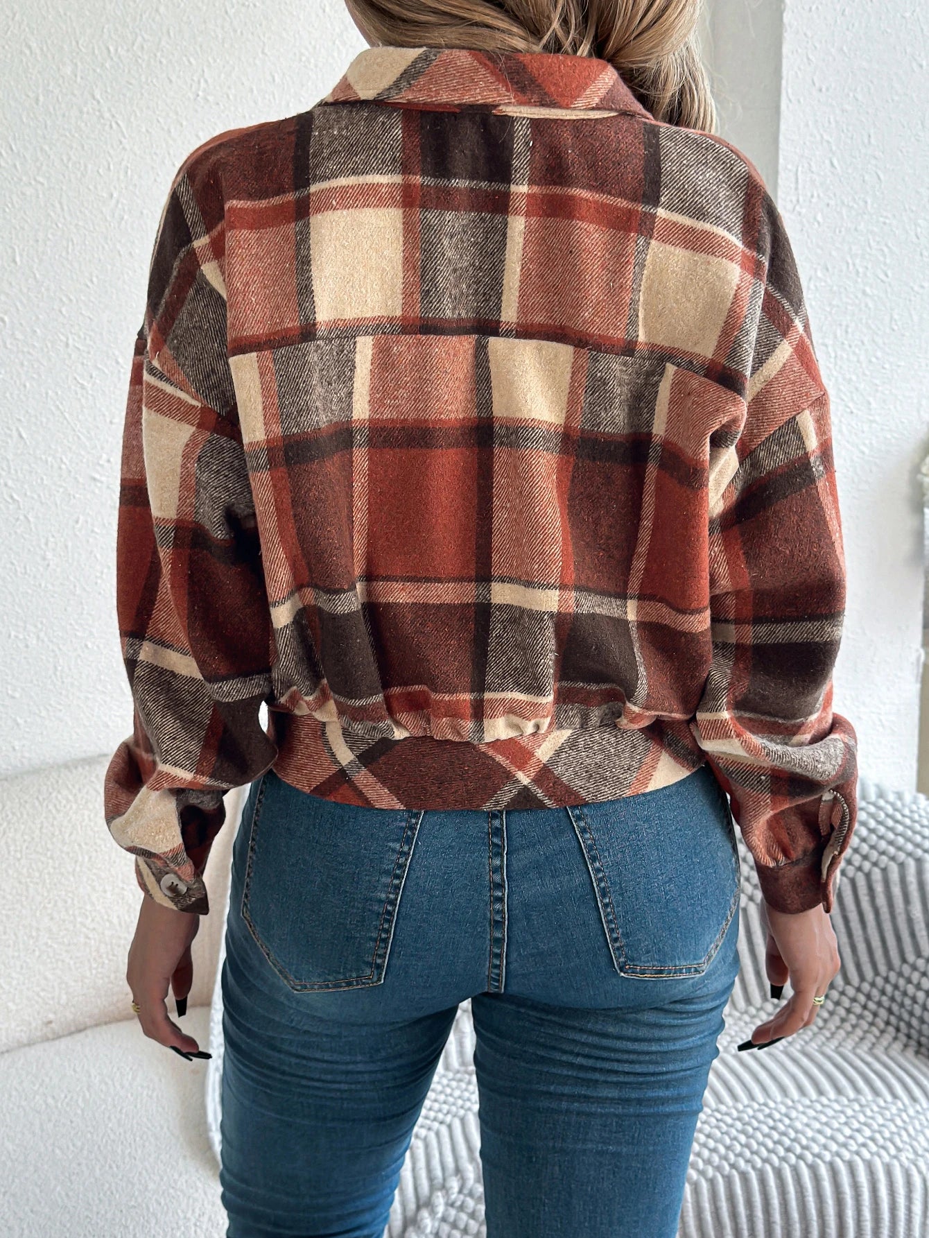 Women's Plaid Short Coat™ Lantern Long Sleeve Turn-Down Collar Button Woolen Jacket