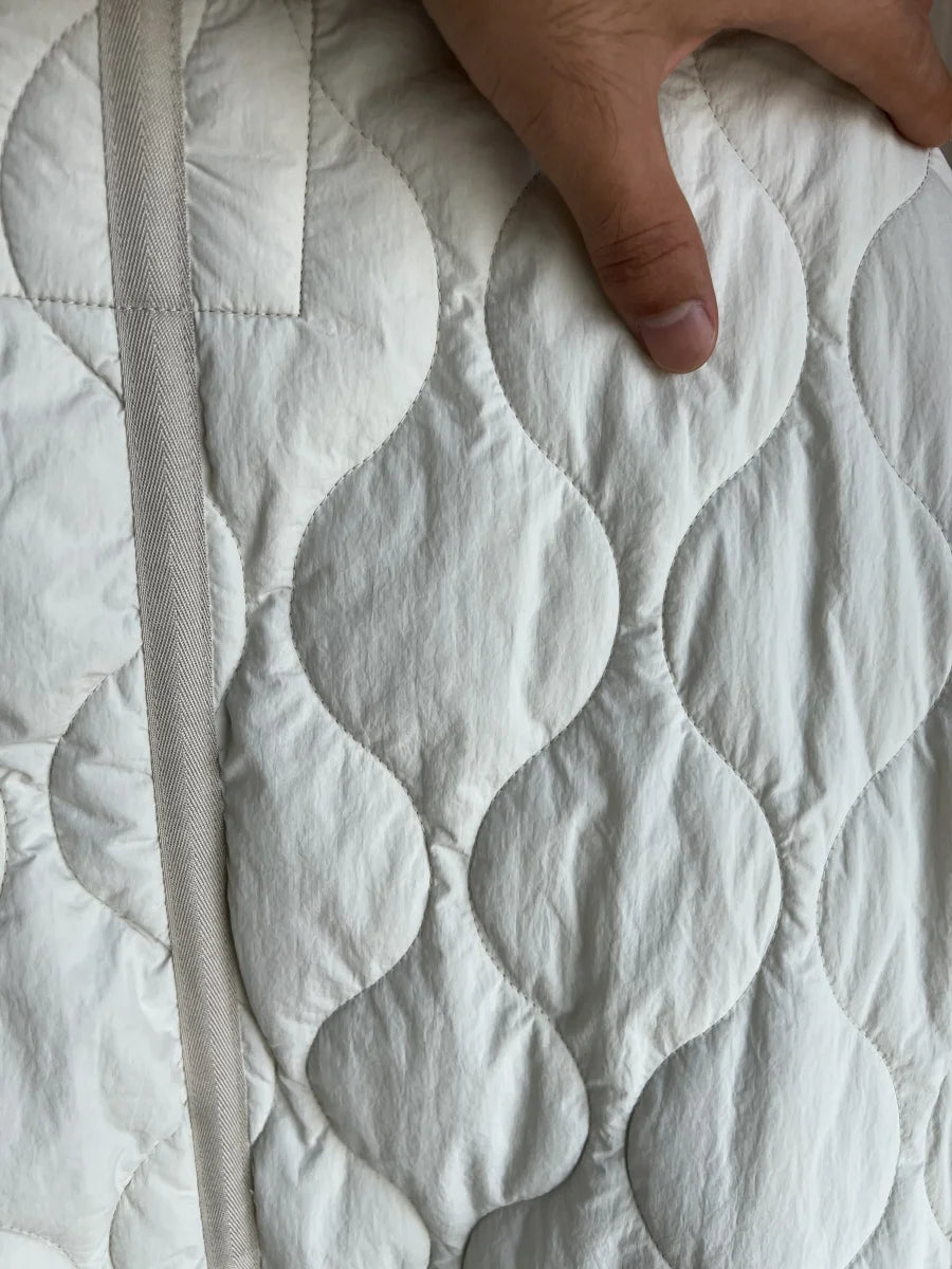 Women's Quilted Coat™ drawstring ties high neck pocket clip cotton jacket for women