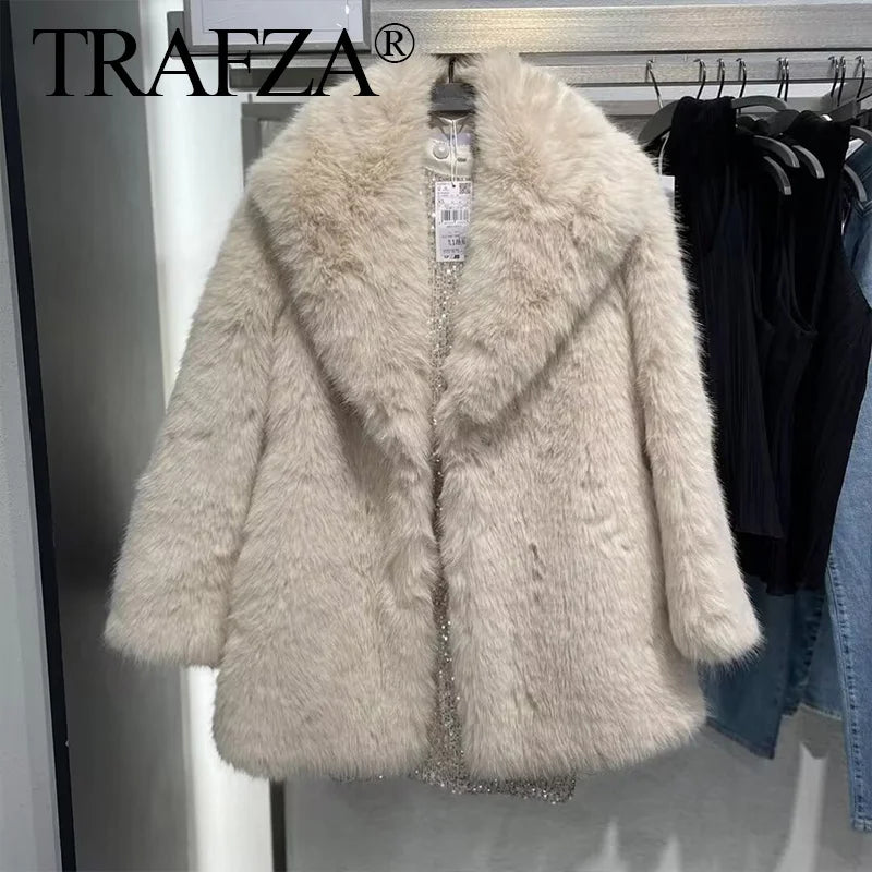 Women's Faux Fur Coat™ TRAFZA Female Chic Chill Long Sleeve Casual Warm Thicken Coat