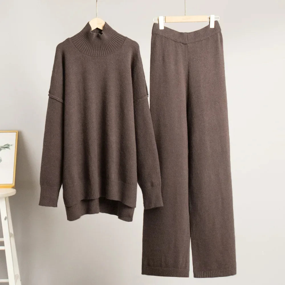 Women's Turtleneck Knitted Suits™ Thick Loose Pullover & Trousers Sets