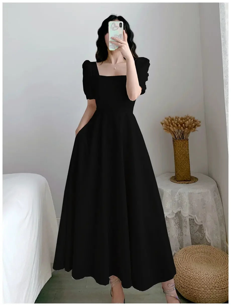 Women's Elegant Slimming Long Dress™ Puff Sleeves Square Collar Dress