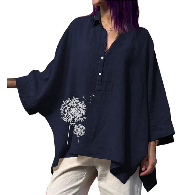 Women's Vintage Loose Cotton Shirts™ Punk Style Batwing Sleeve Polo Neck Blouses